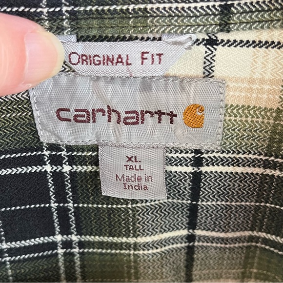 Carhartt Green Black Plaid Classic Fit Flannel Heavy Long Sleeve Shirt Size XLT - Picture 2 of 9
